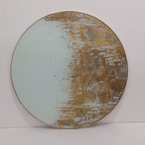 Round Eglomise Gold White Mirror MG 018065